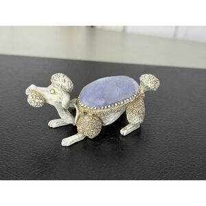 Vintage Florenza French Poodle Dog Bobble Head Pin Blue Cushion